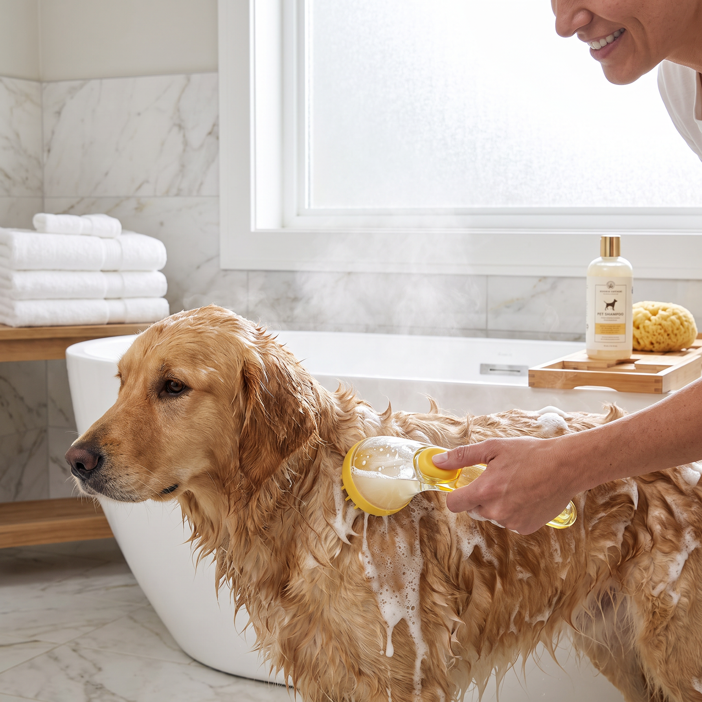 2-in-1 Silikon-Bade- und Massagebürste für Haustiere mit Shampoo-Spender