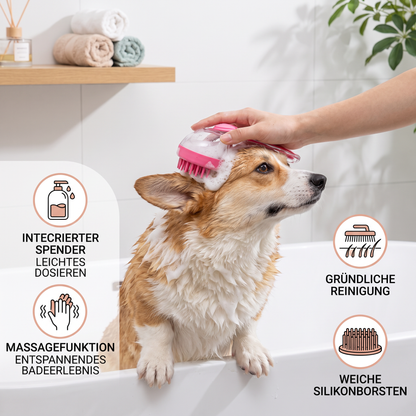 2-in-1 Silikon-Bade- und Massagebürste für Haustiere mit Shampoo-Spender