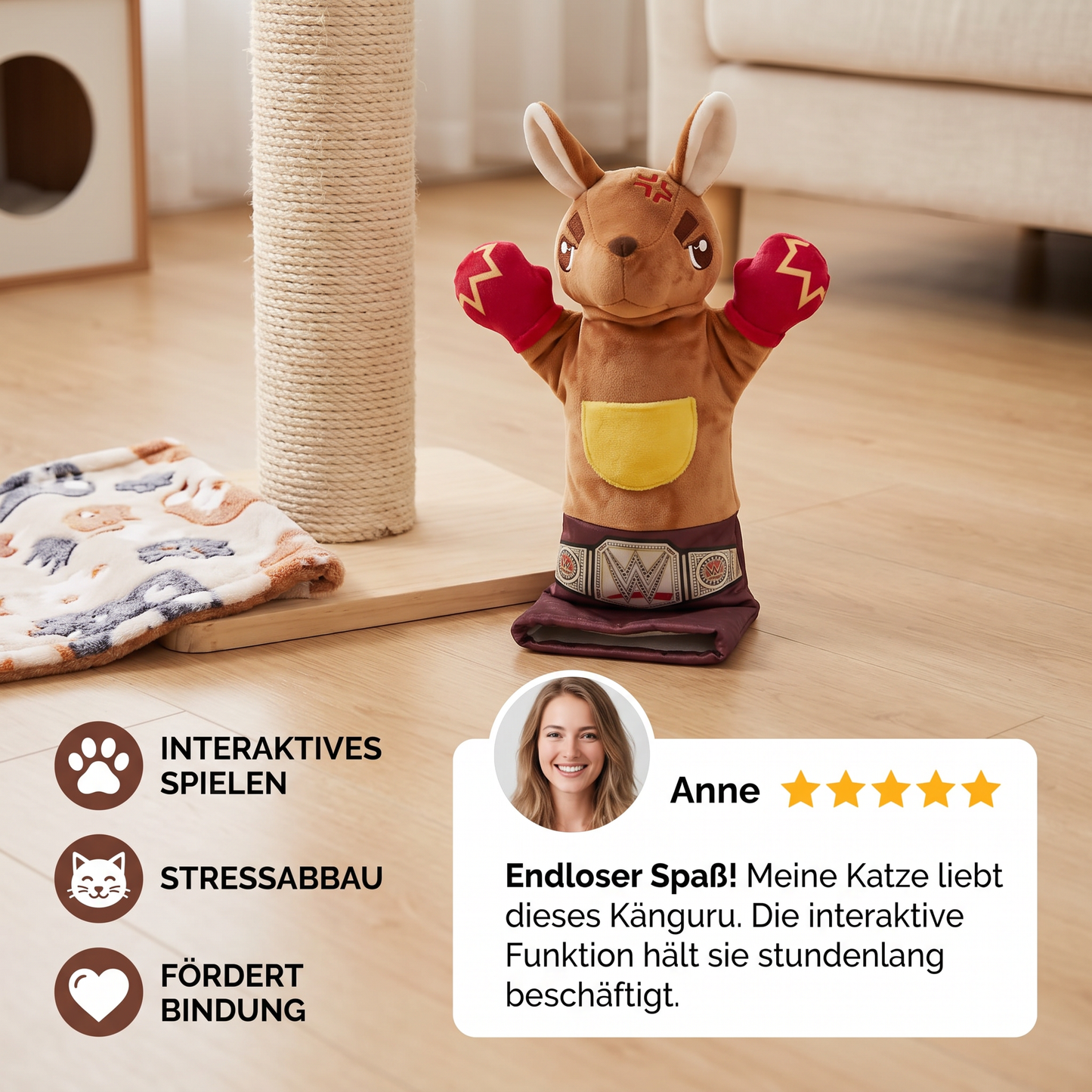 Interaktives Känguru-Box-Handpuppen-Spielzeug für Katzen