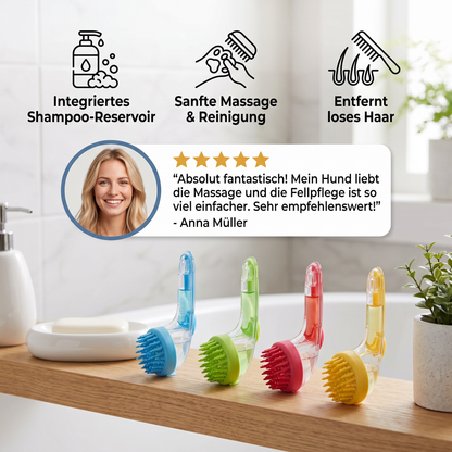 2-in-1 Silikon-Bade- und Massagebürste für Haustiere mit Shampoo-Spender