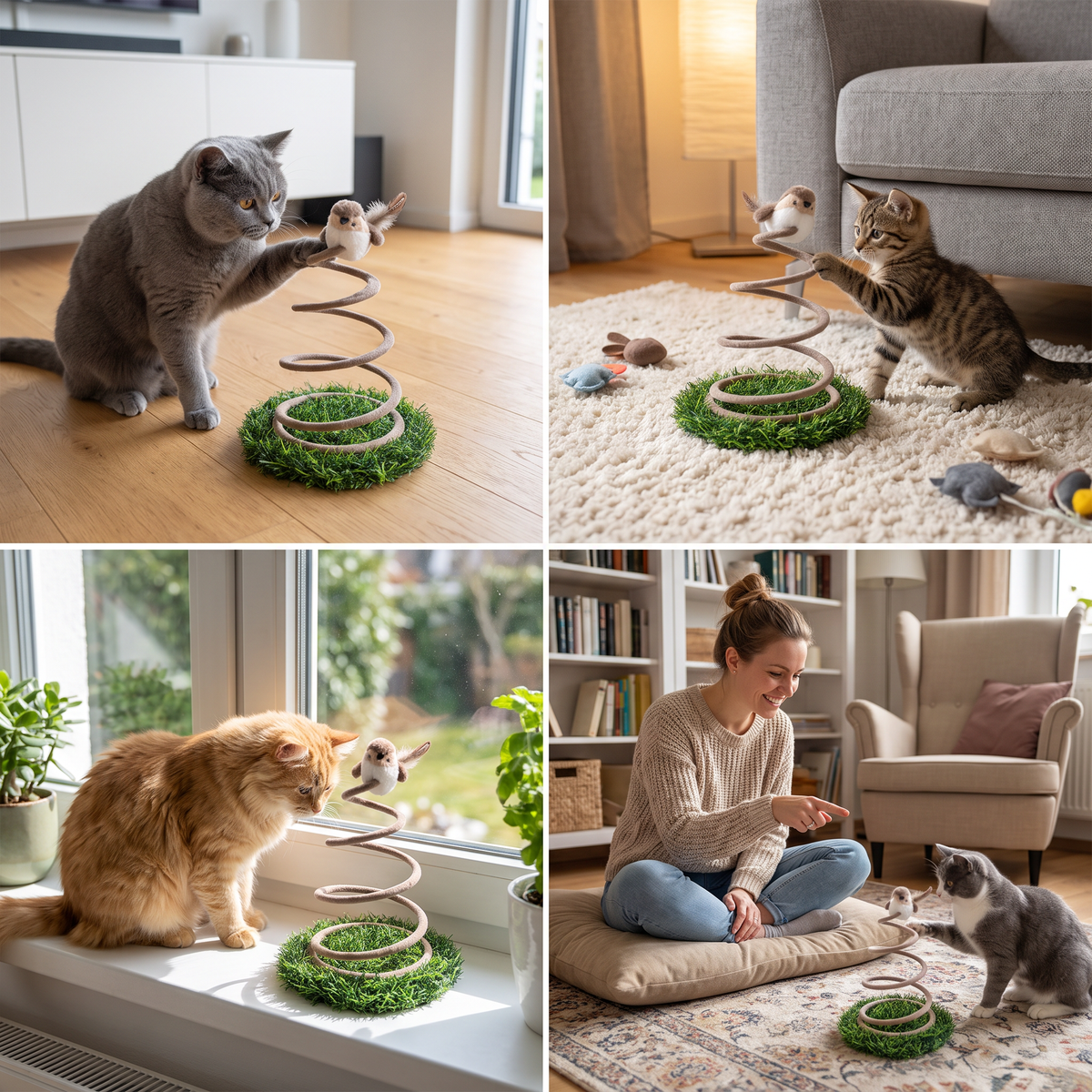 Interaktives Feder-Vogelspielzeug für Katzen mit Grasbasis