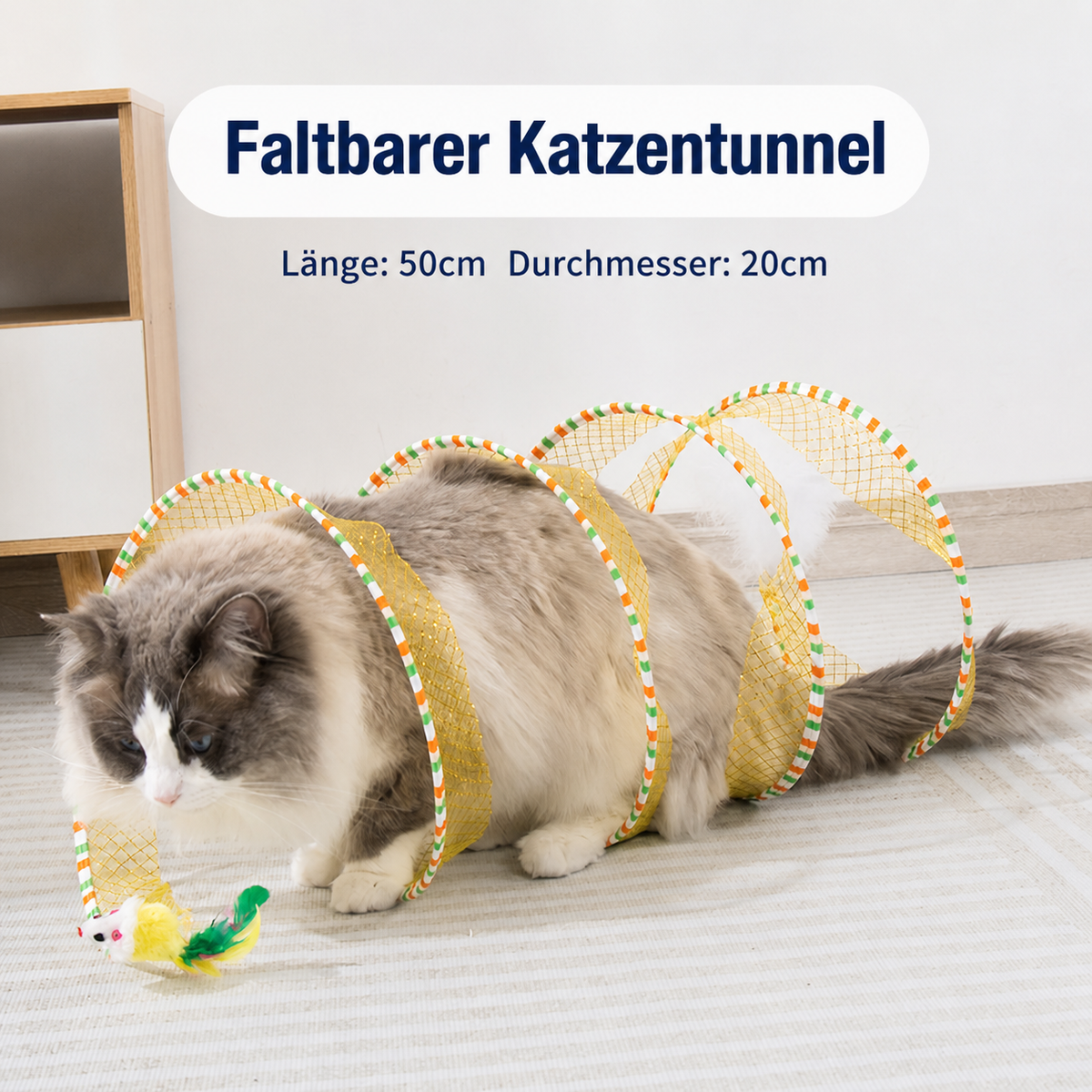 Faltbarer spiralförmiger Katzen-Spieltunnel mit Feder-Glöckchen