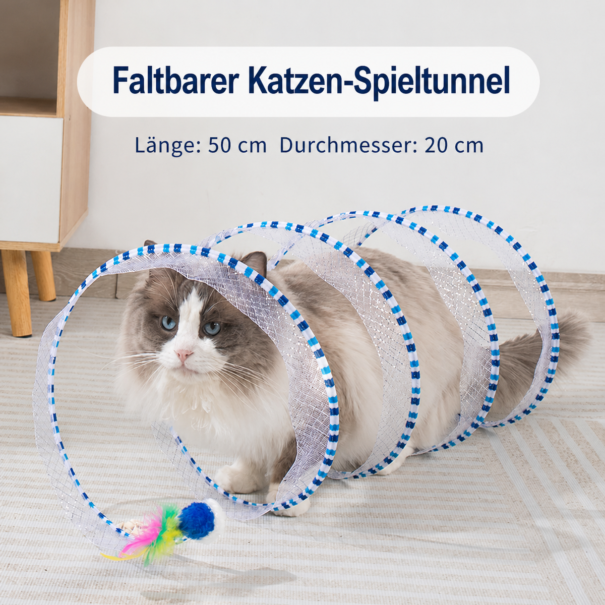 Faltbarer spiralförmiger Katzen-Spieltunnel mit Feder-Glöckchen