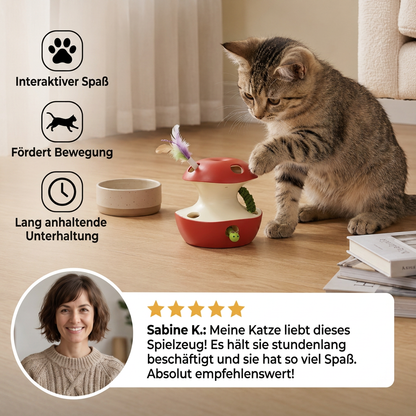 3-in-1-Katzenspielzeug in Apfelform – Interaktives Spielzeug mit Feder und Ball