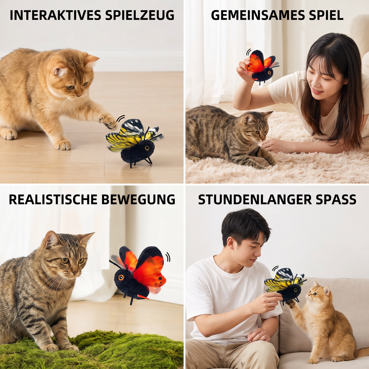 Interaktives flatterndes Schmetterlings-Katzenspielzeug – Automatischer fliegender Teaser