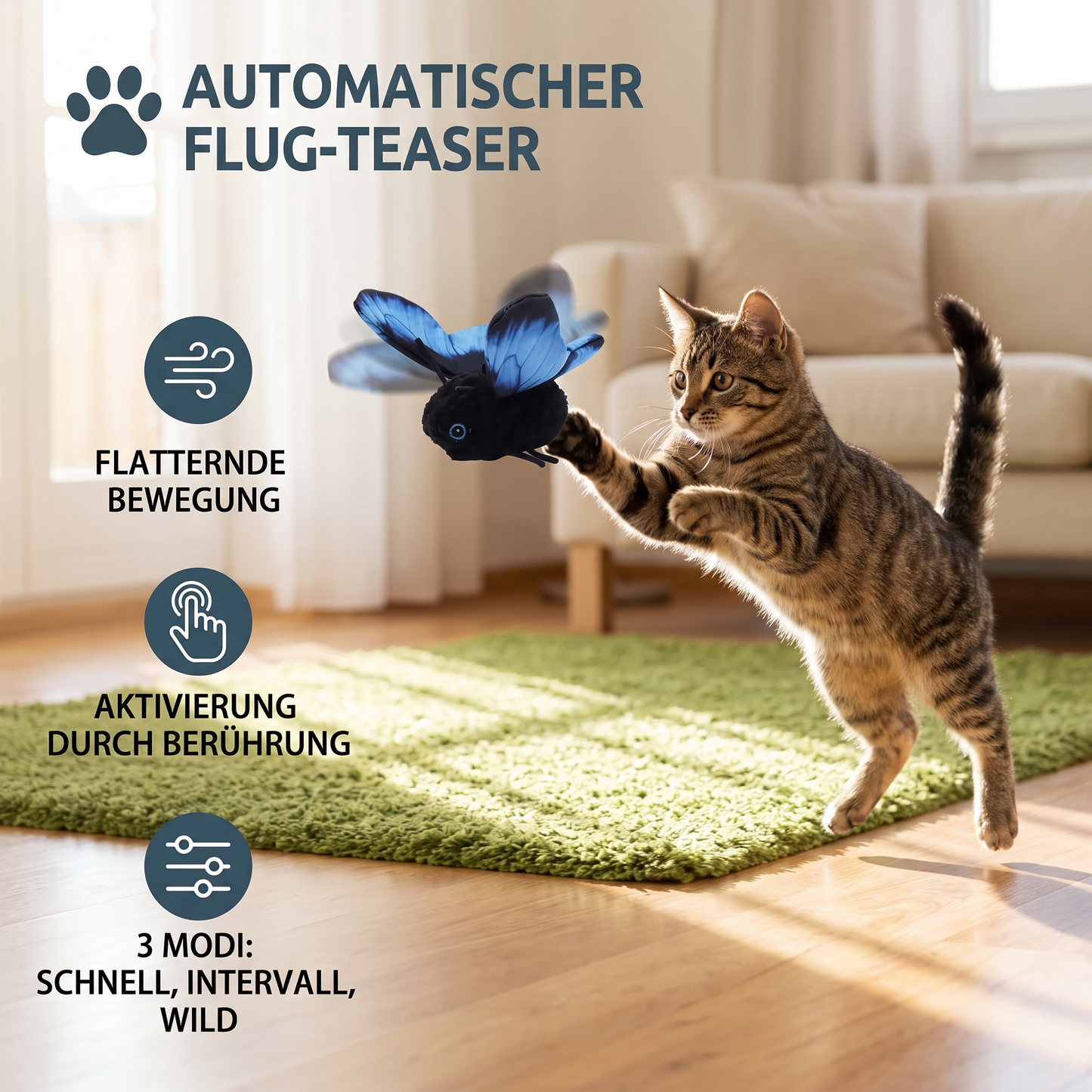 Interaktives flatterndes Schmetterlings-Katzenspielzeug – Automatischer fliegender Teaser
