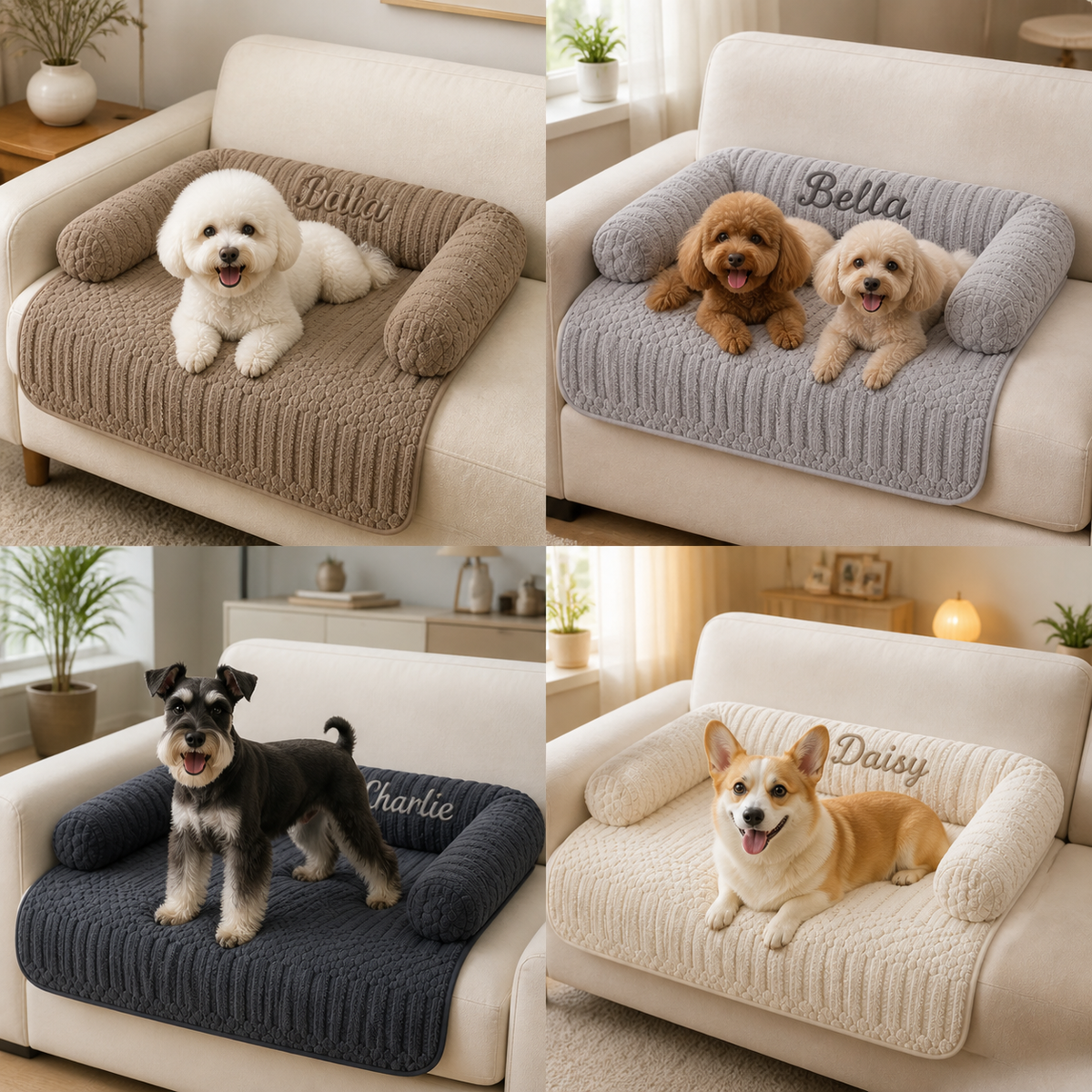 Personalisiertes flauschiges Hundesofa & schützender Sofabezug