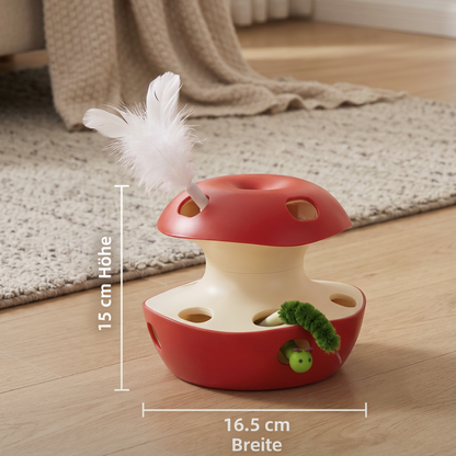 3-in-1-Katzenspielzeug in Apfelform – Interaktives Spielzeug mit Feder und Ball