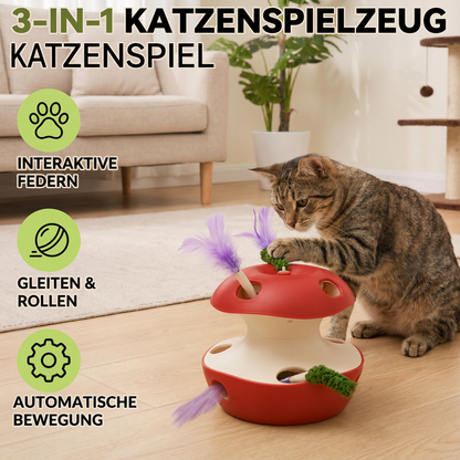 3-in-1-Katzenspielzeug in Apfelform – Interaktives Spielzeug mit Feder und Ball