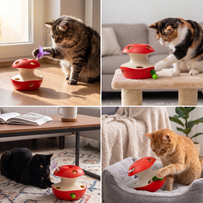 3-in-1-Katzenspielzeug in Apfelform – Interaktives Spielzeug mit Feder und Ball