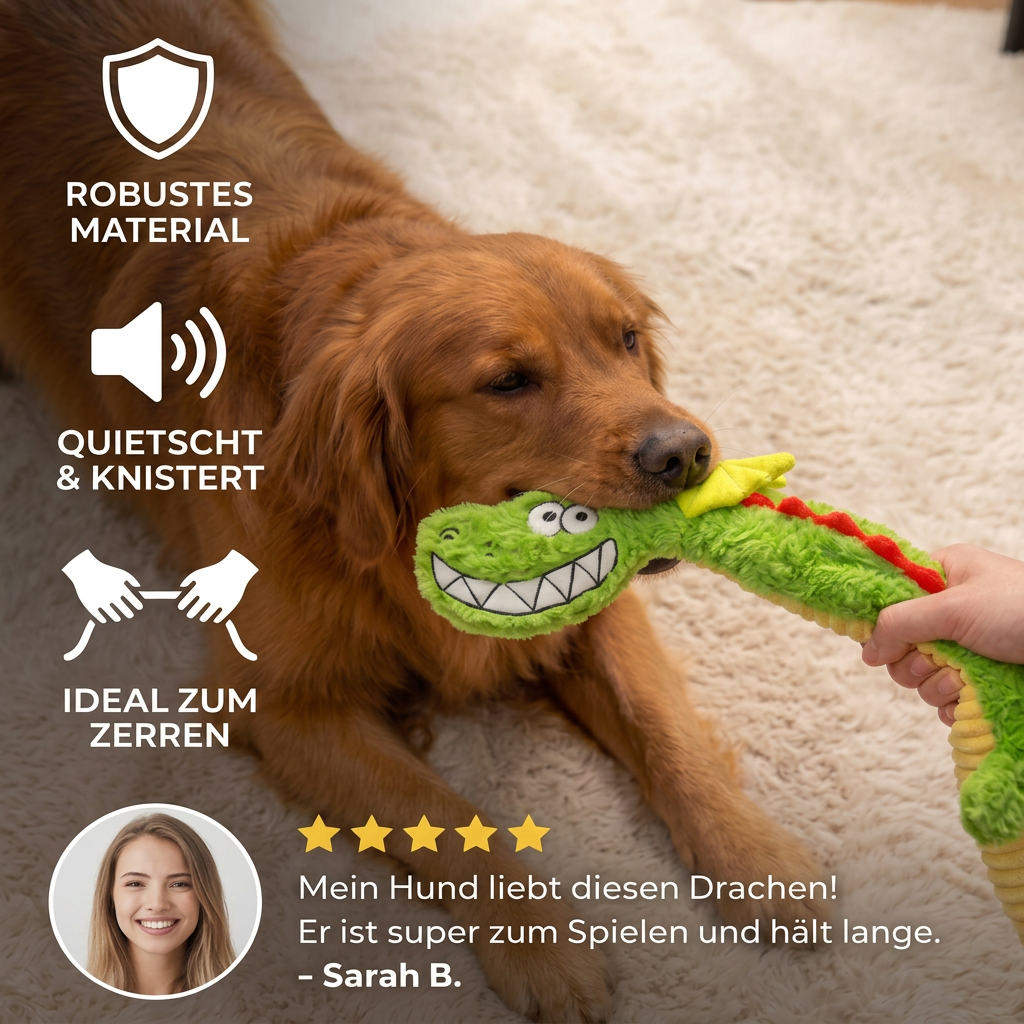 Robustes Plüsch-Drachen-Hundespielzeug – quietschendes Knister-Zerrspielzeug