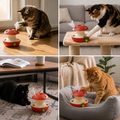 3-in-1-Katzenspielzeug in Apfelform – Interaktives Spielzeug mit Feder und Ball
