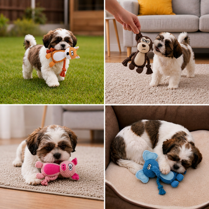 Plüsch-Hundespielzeug mit Baumwollseil - Quietscher & Zahnpflege
