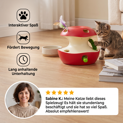 3-in-1-Katzenspielzeug in Apfelform – Interaktives Spielzeug mit Feder und Ball