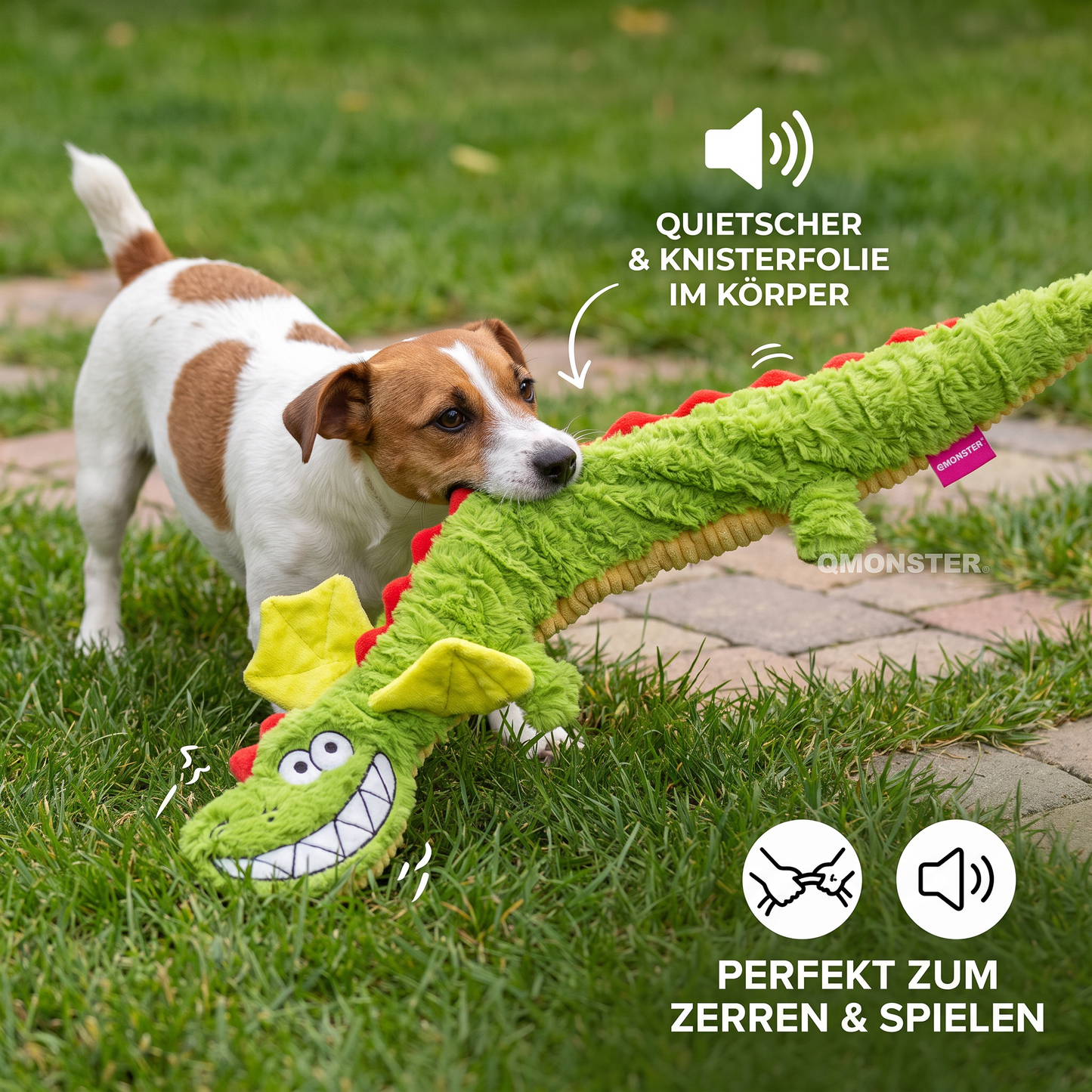 Robustes Plüsch-Drachen-Hundespielzeug – quietschendes Knister-Zerrspielzeug
