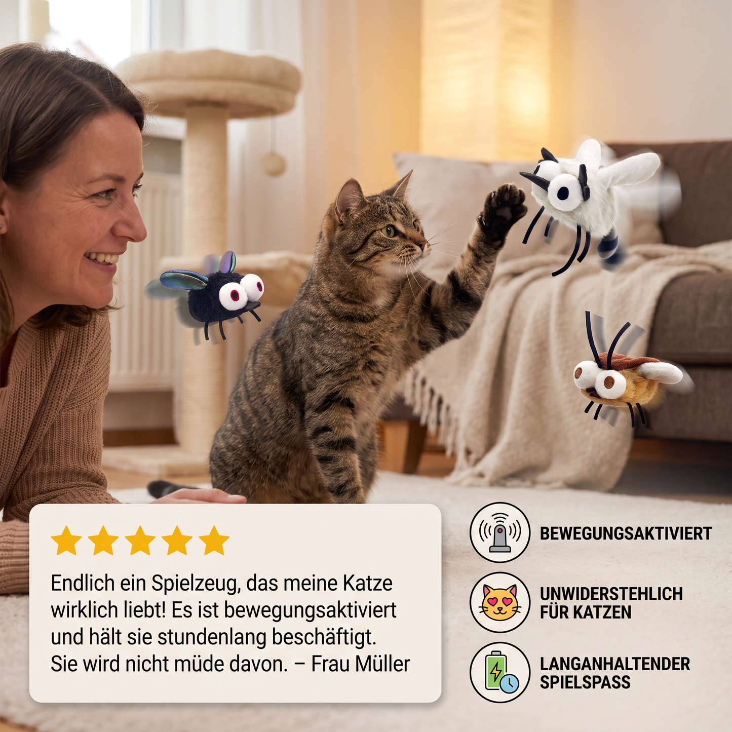 Bewegungsaktiviertes fliegendes Insektenspielzeug für Katzen