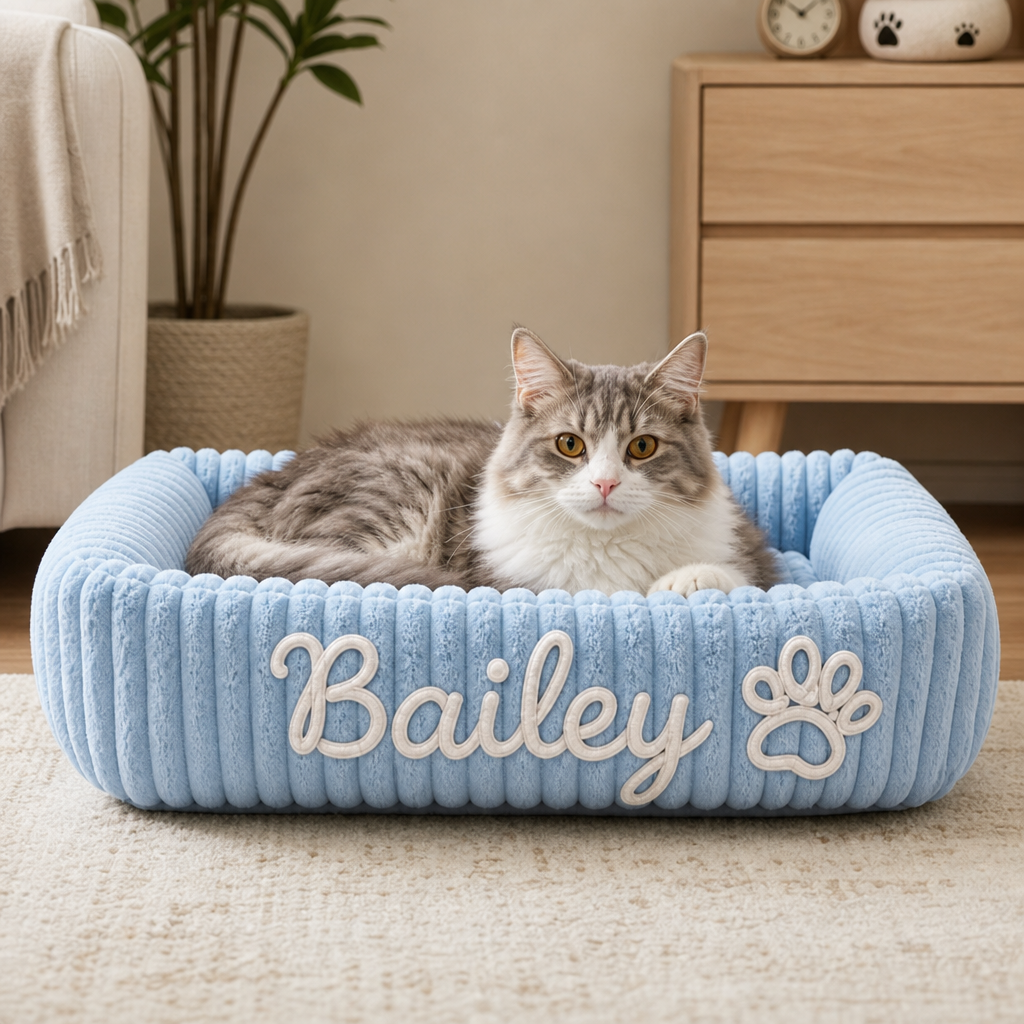 Personalisiertes, flauschiges Wolken-Katzenbett mit weicher Umrandung