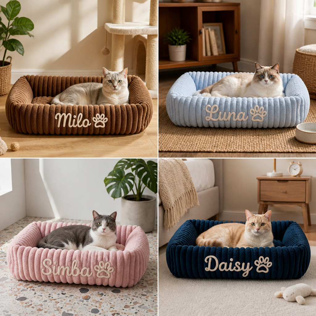 Personalisiertes, flauschiges Wolken-Katzenbett mit weicher Umrandung