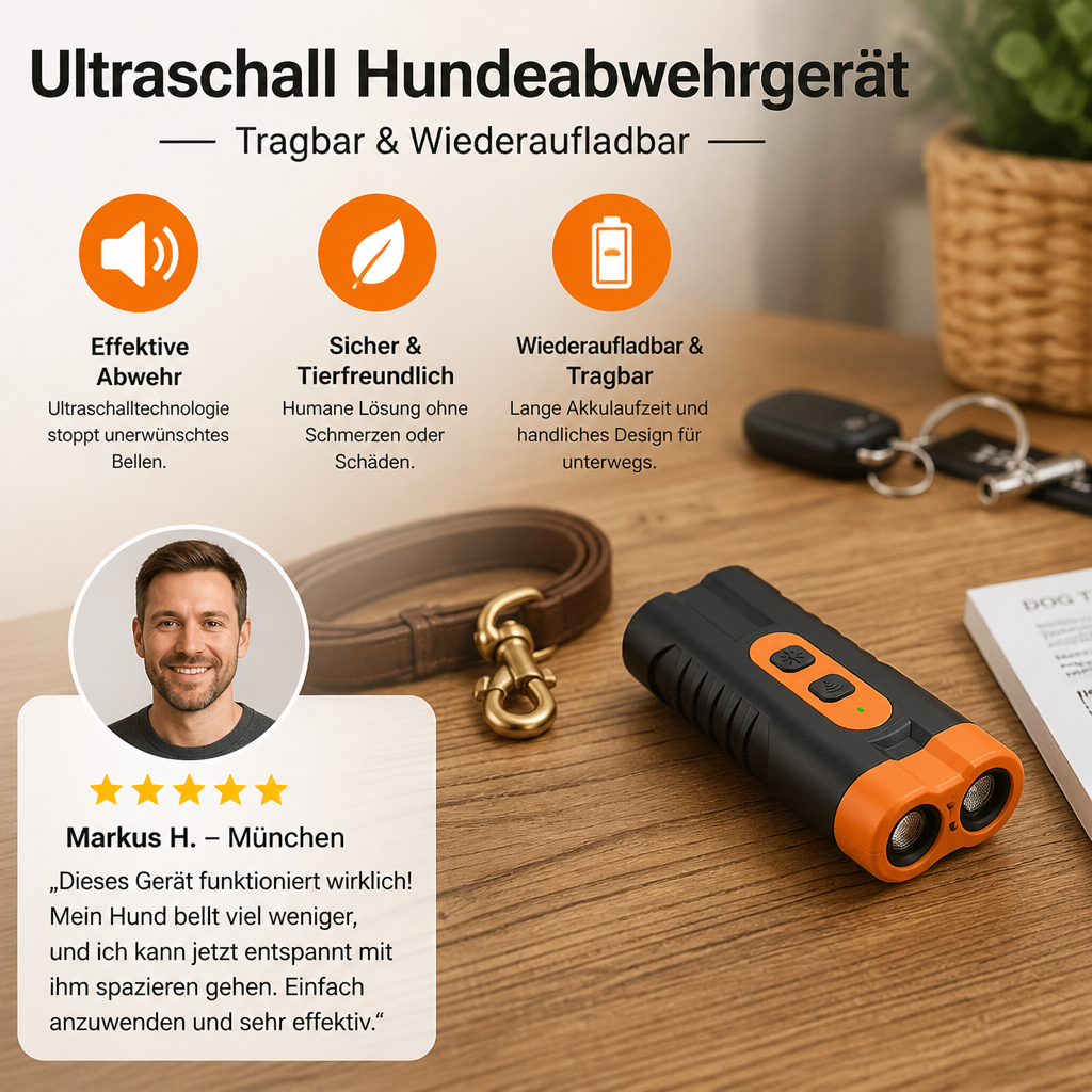 Anti-Bell-Ultraschallgerät für Hunde – Sanfte Trainingshilfe Mobil & Wiederaufladbar