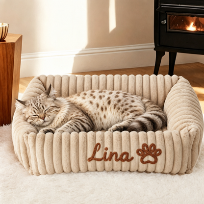 Personalisiertes, flauschiges Wolken-Katzenbett mit weicher Umrandung
