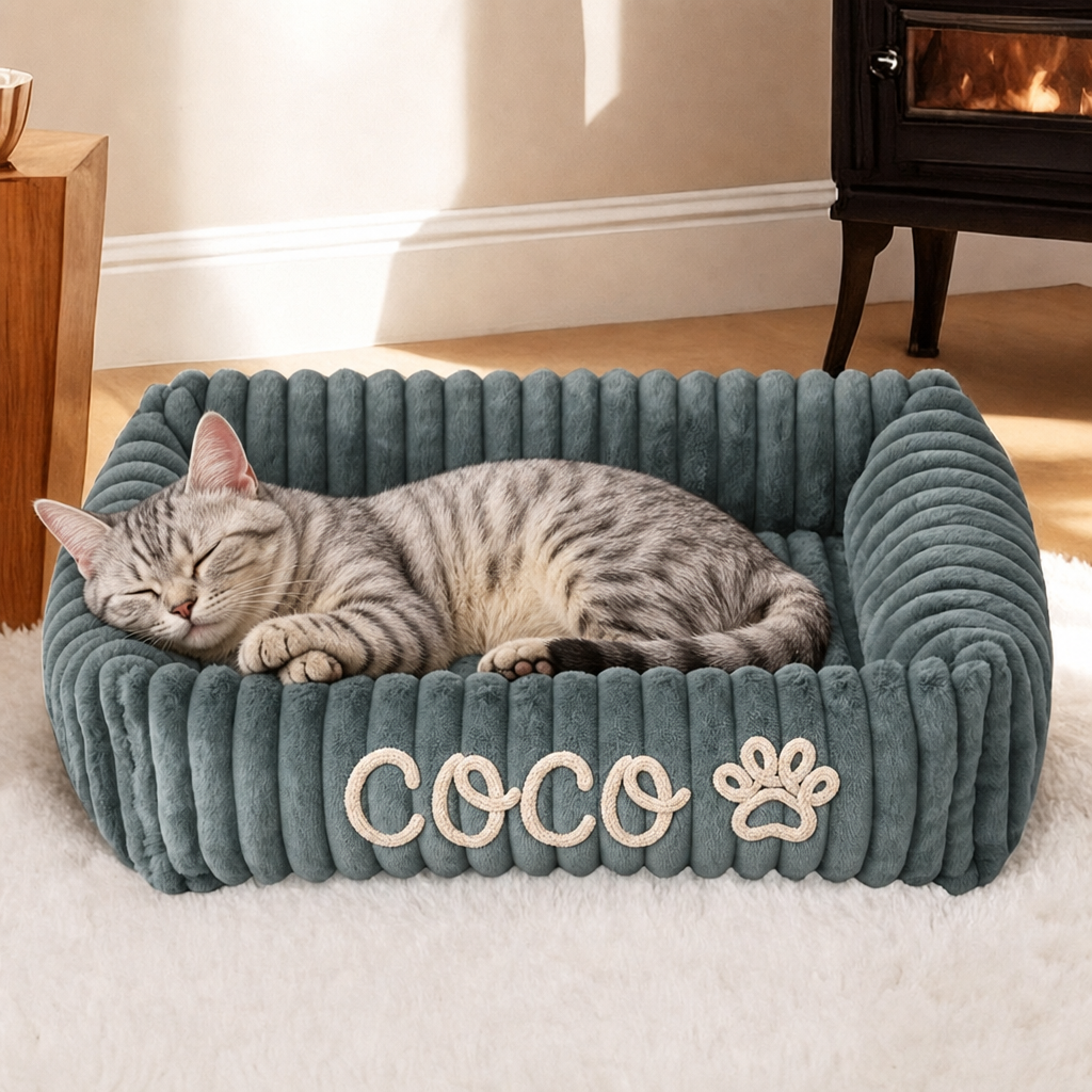 Personalisiertes, flauschiges Wolken-Katzenbett mit weicher Umrandung