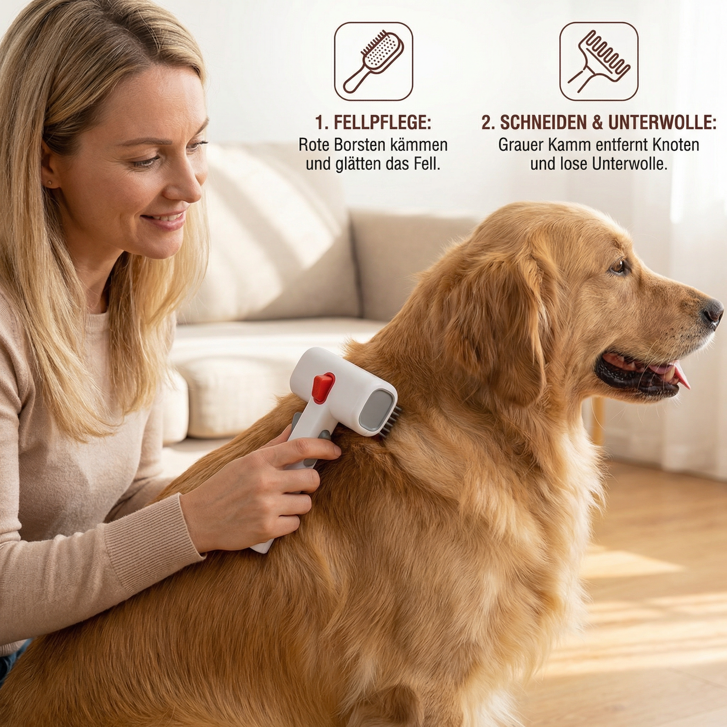 2-in-1 Fellpflege- & Schneidebürste  für Hunde & Katzen – Entfilzungs- & Unterfellkamm für langes & kurzes Fell