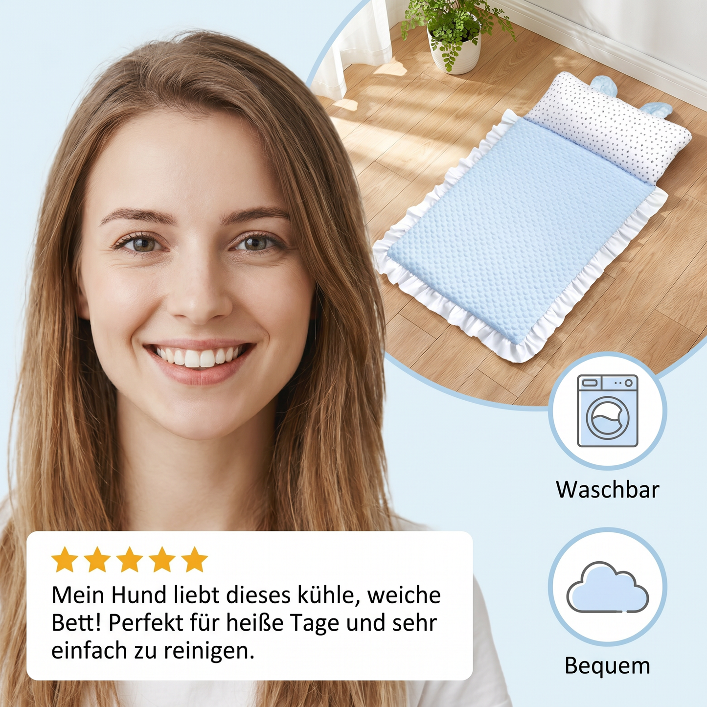 Kühlendes Hundebett für heiße Tage – weich, waschbar & bequem