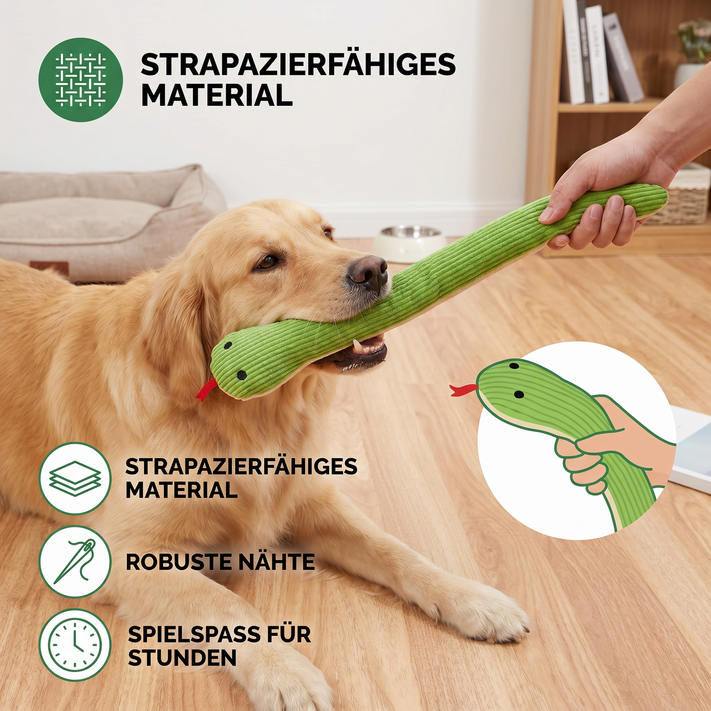 Robustes Plüschtier in Schlangenform für Hunde