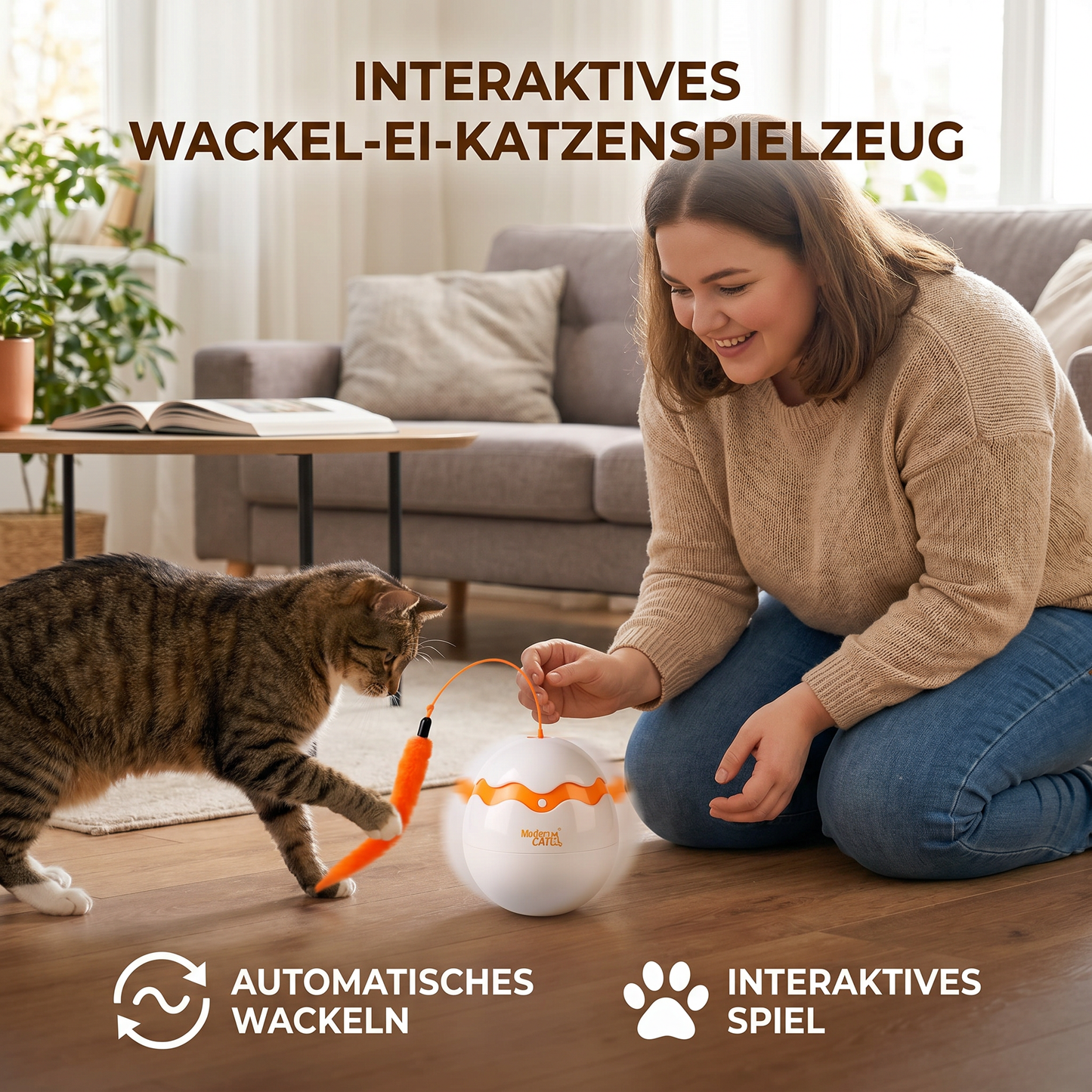 Interaktives Wackel-Ei-Katzenspielzeug – Automatischer Federwedel