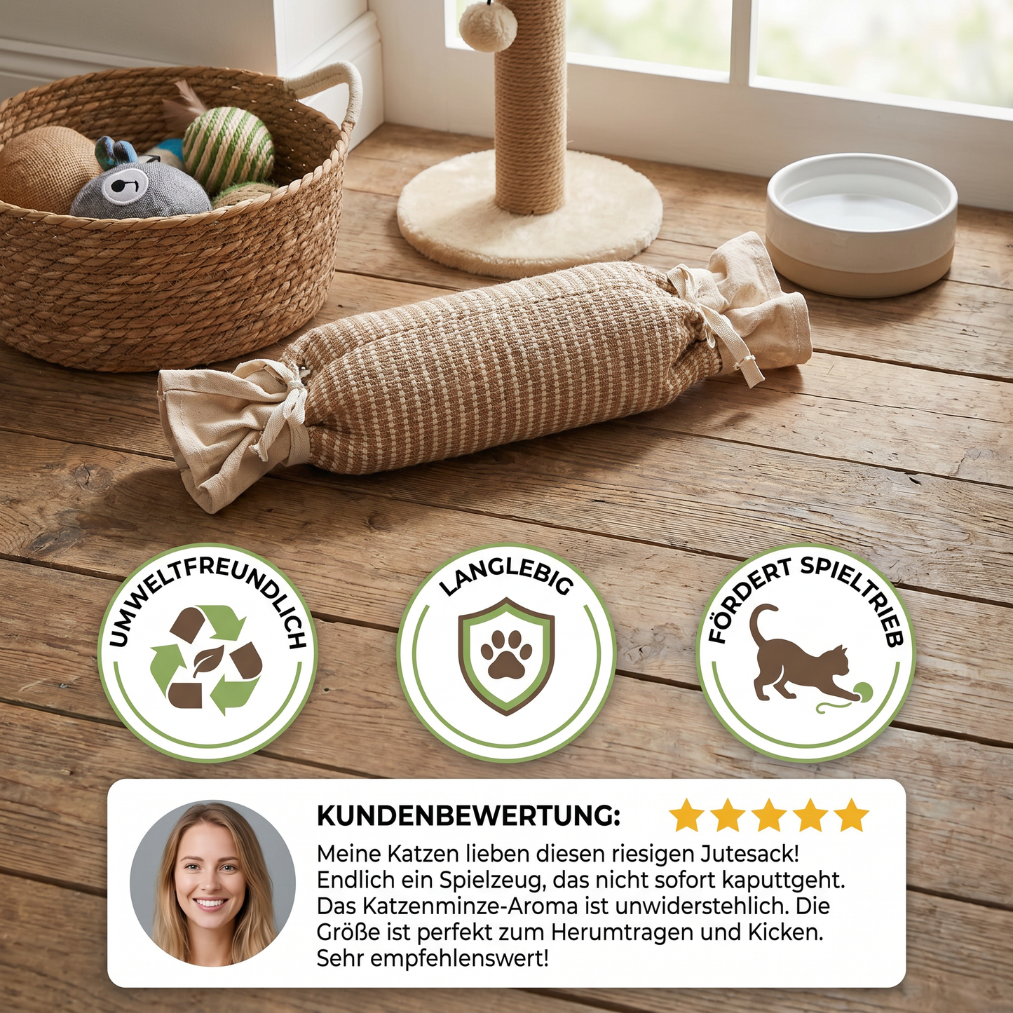Umweltfreundliches Katzenspielzeug aus Jute mit Katzenminze – strapazierfähige interaktive Spieltasche