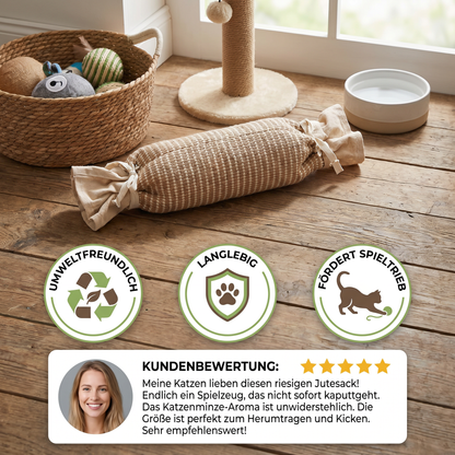 Umweltfreundliches Katzenspielzeug aus Jute mit Katzenminze – strapazierfähige interaktive Spieltasche
