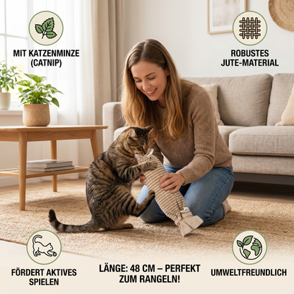 Umweltfreundliches Katzenspielzeug aus Jute mit Katzenminze – strapazierfähige interaktive Spieltasche