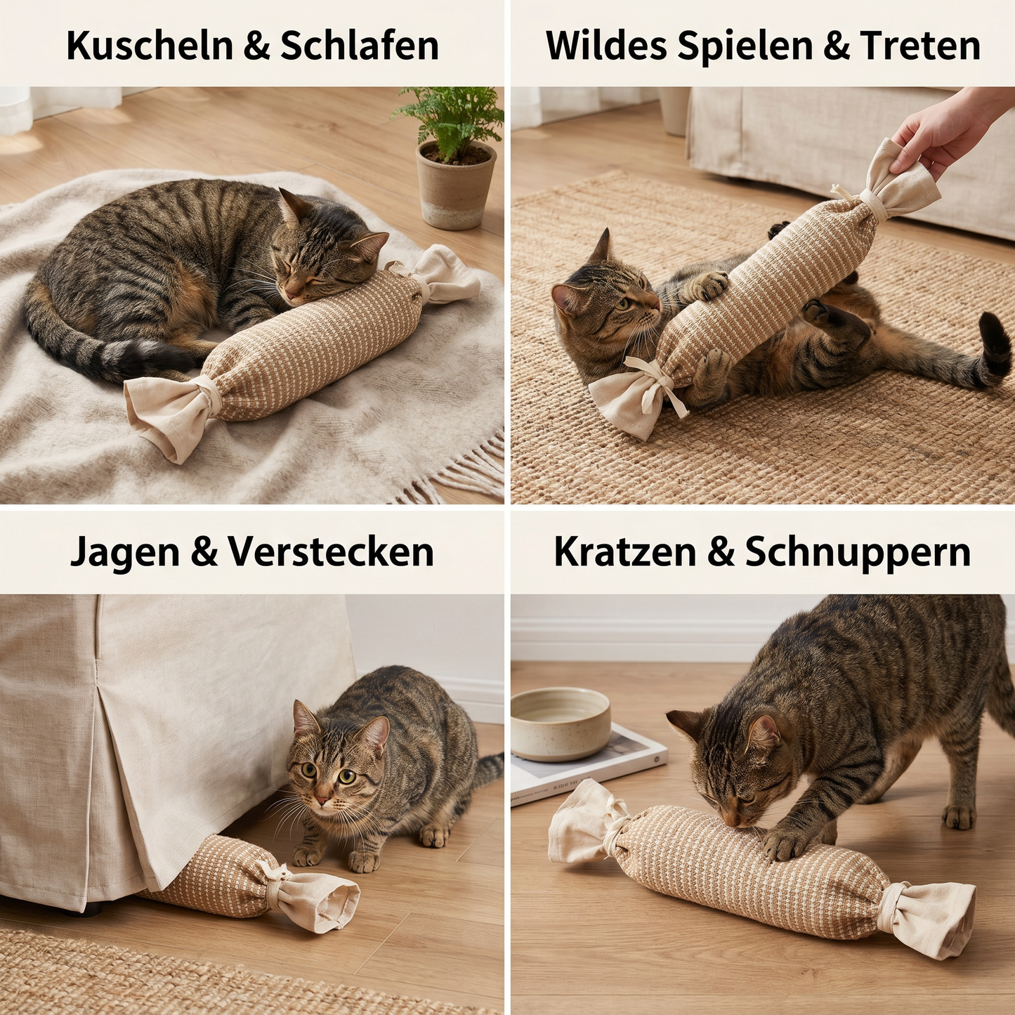 Umweltfreundliches Katzenspielzeug aus Jute mit Katzenminze – strapazierfähige interaktive Spieltasche