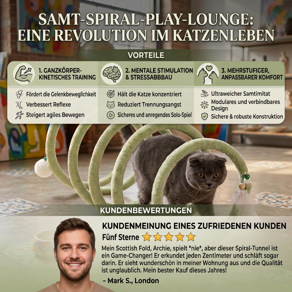 Faltbarer Spiral-Katzentunnel mit hängender Glocke