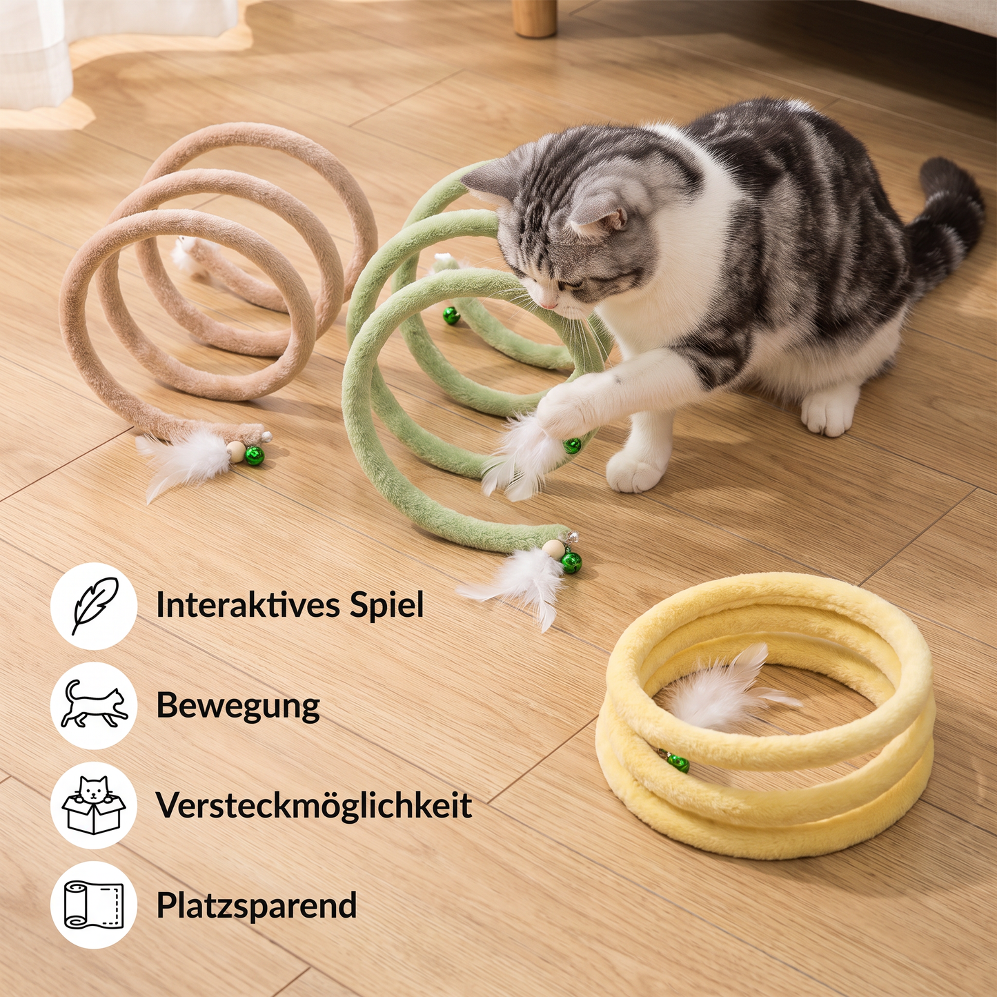Faltbarer Spiral-Katzentunnel mit hängender Glocke
