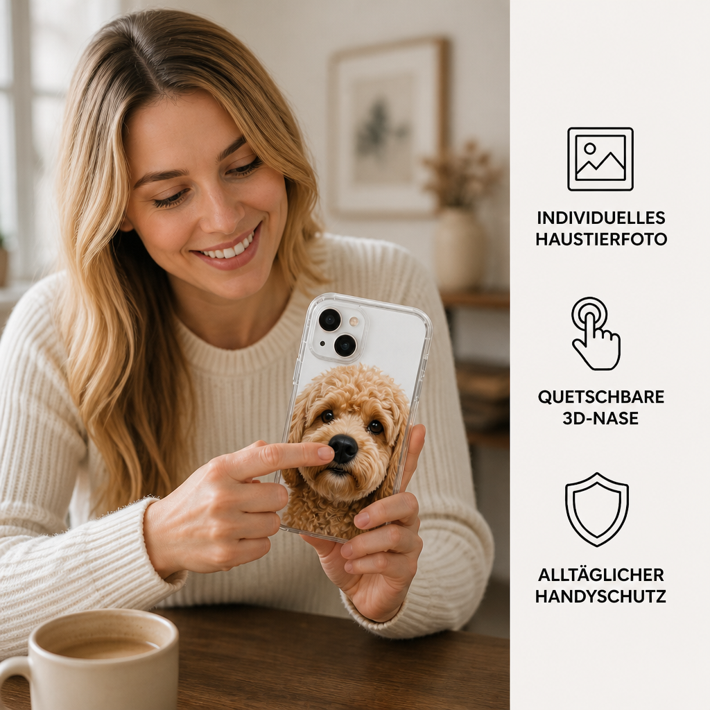 Personalisierte Haustier-Fotohülle mit 3D-Quetschnase