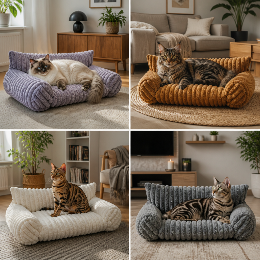 Flauschiges Wolken-Katzensofa mit weichen Seitenpolstern & Waschbarem