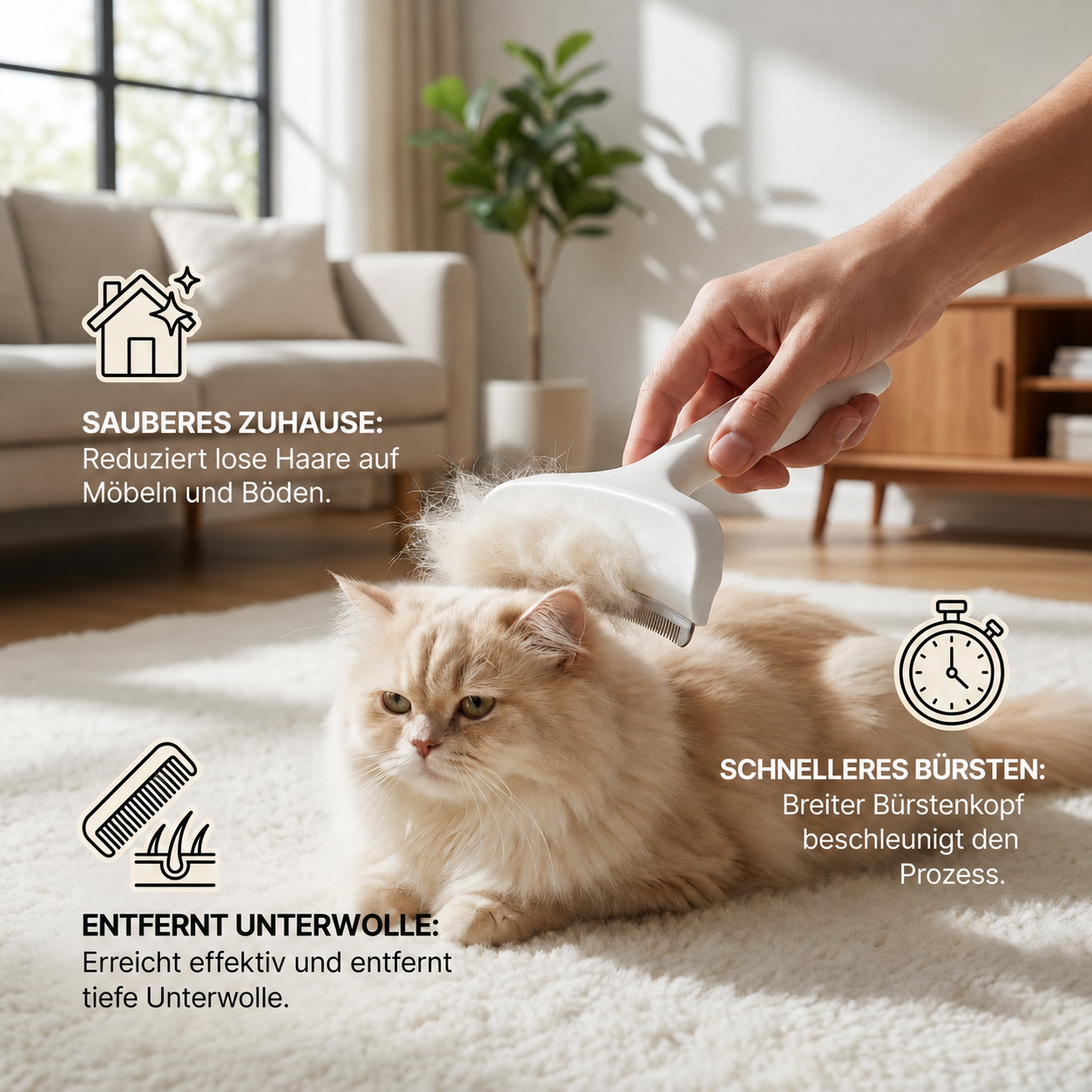 Unterwollrechen für Katzen – Extra breites Fellpflegewerkzeug für lose Haare & langes Fell