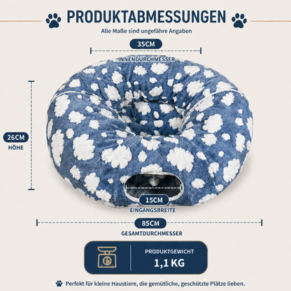 Flauschiger 2-in-1 Spieltunnel & beruhigendes Haustierbett mit Kuscheldecke und GucklochFlauschiger 2-in-1 Spieltunnel & beruhigendes Haustierbett mit Kuscheldecke und Guckloch