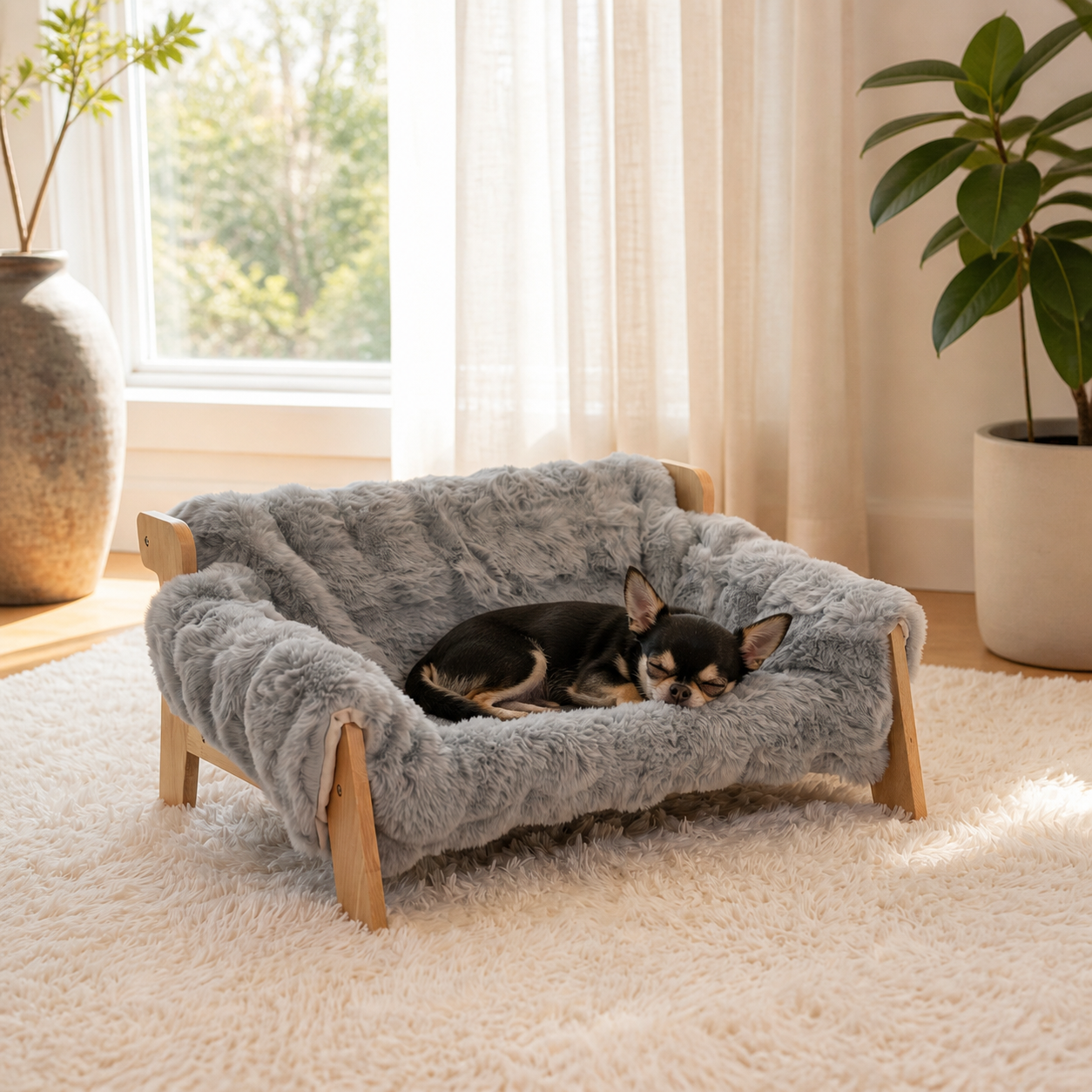 Luxuriöses, erhöhtes Hundebett aus Massivholz