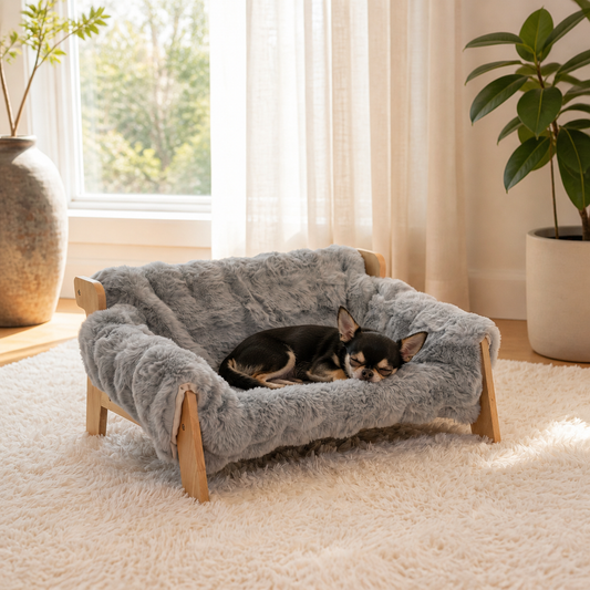 Luxuriöses, erhöhtes Hundebett aus Massivholz