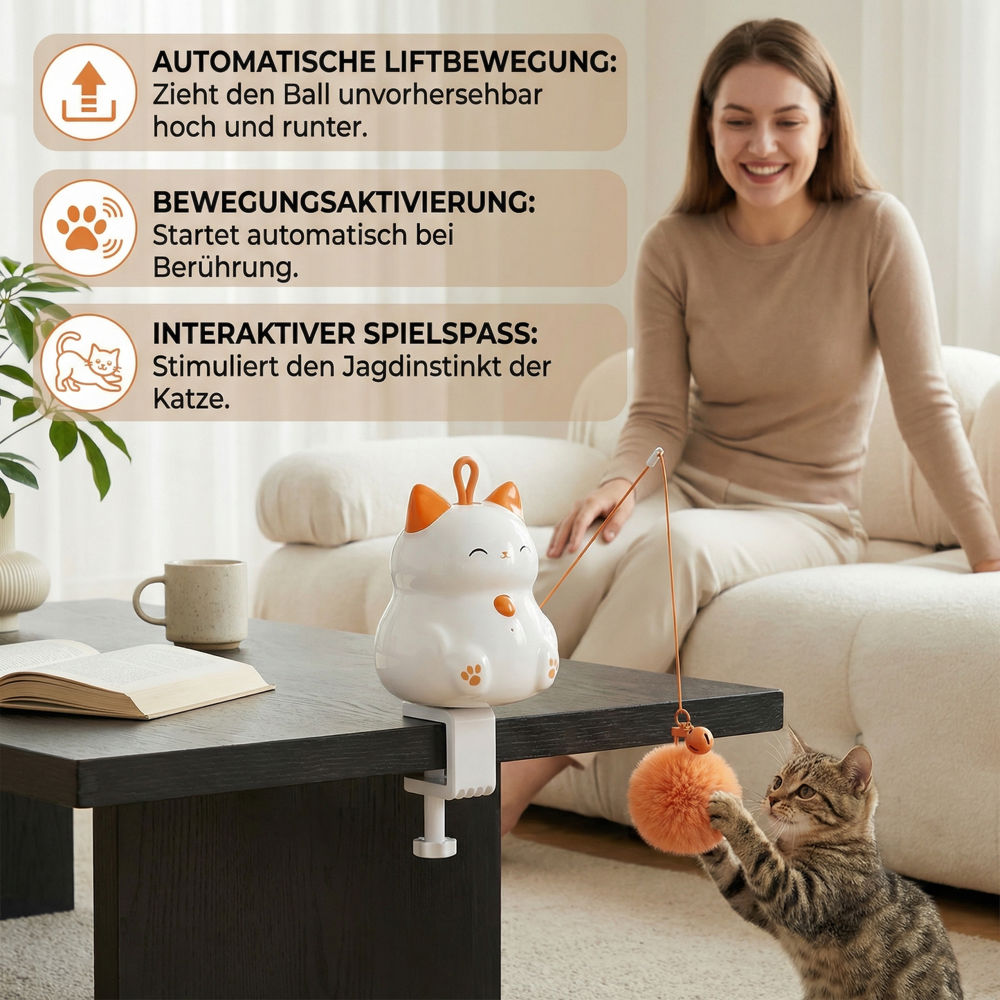Automatischer Katzen-Spielball mit Liftbewegung – Interaktives Beschäftigungsspielzeug