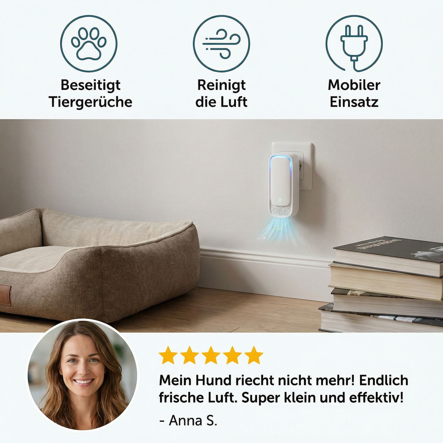 Mobiler Luftreiniger & Geruchsentferner – Ideal gegen Tiergerüche