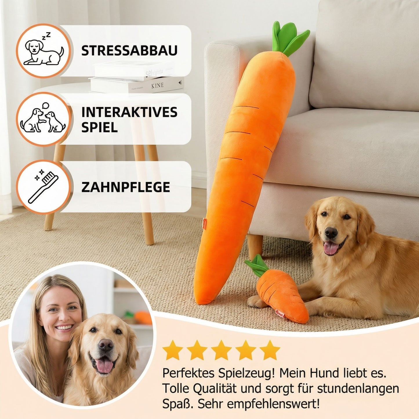 Quietschende Karotte Hundespielzeug zum Stressabbau und Spielen