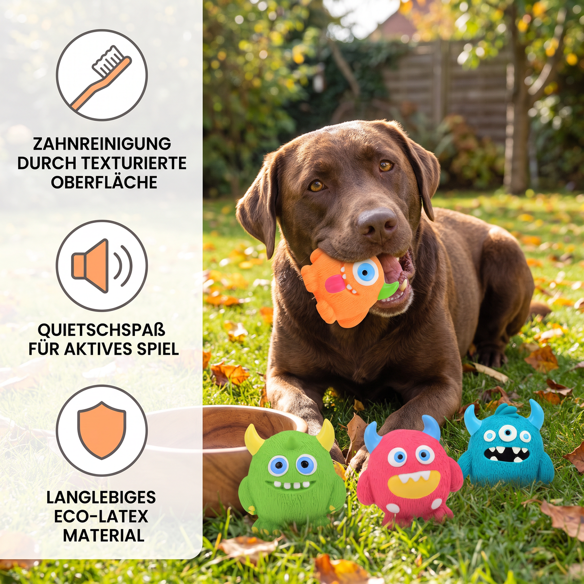 Robustes Umweltfreundliches Monster-Hundespielzeug aus Latex mit Quietscher und Zahnpflegefunktion