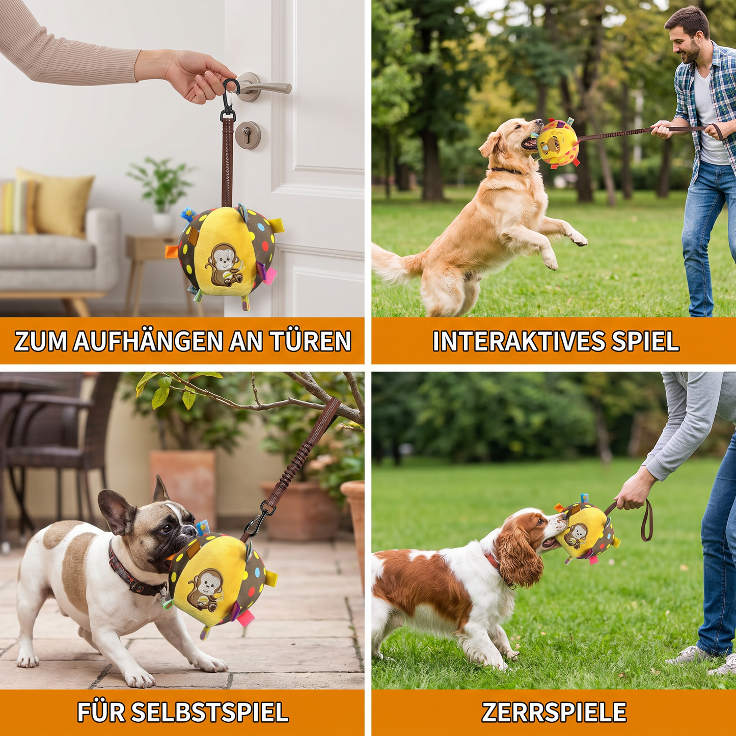 Interaktives hängendes Hundespielzeug mit elastischem Spielseil und Haken