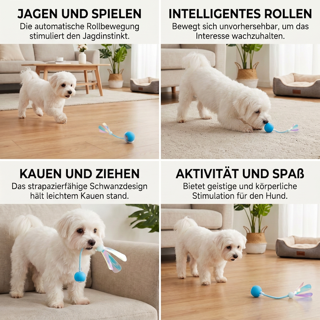 Verbesserter „Smart Rolling Dog Ball“ – strapazierfähiges interaktives Spielzeug mit Netzschwanz