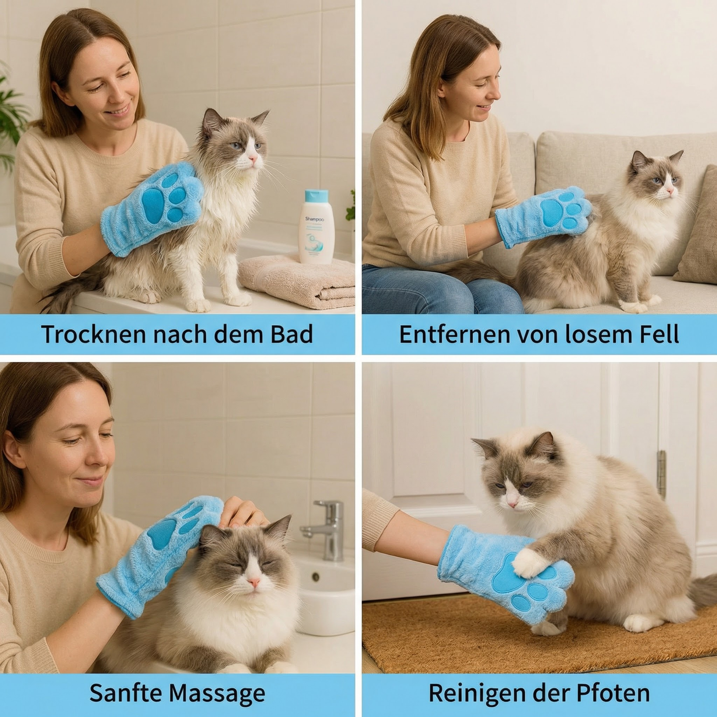 Tierpflege-Microfaserhandschuh – Trockenbadetuch & Fellreinigung für Katzen