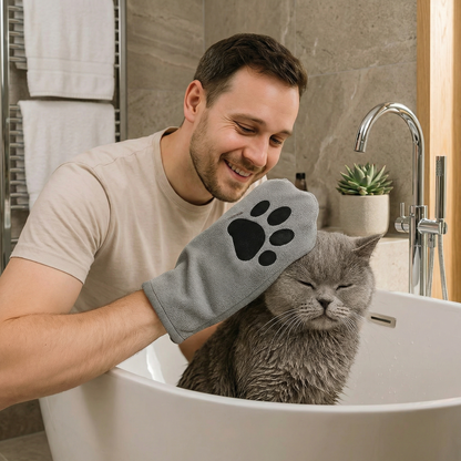 Tierpflege-Microfaserhandschuh – Trockenbadetuch & Fellreinigung für Katzen
