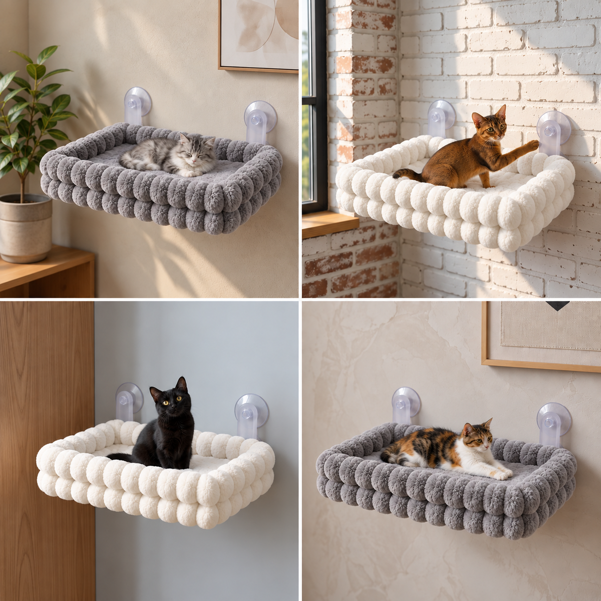 Flauschige kabellose faltbare Katzen-Fensterhängematte mit starken Saugnäpfen & waschbarem Bezug